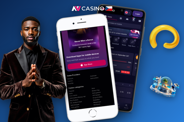 NV Casino iPhone aplikace v ruce s domovskou obrazovkou her přizpůsobenou iOS
