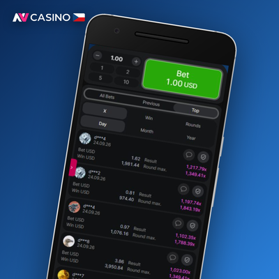 Přehled minulých multiplikátorů v Aviatoru NV Casino ukazuje varianci hry v reálném čase