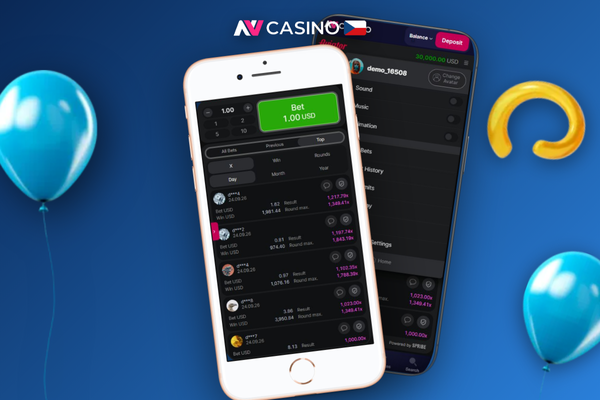 Aviator online v NV Casino na mobilním telefonu s multiplikátorem a tlačítkem Cash Out