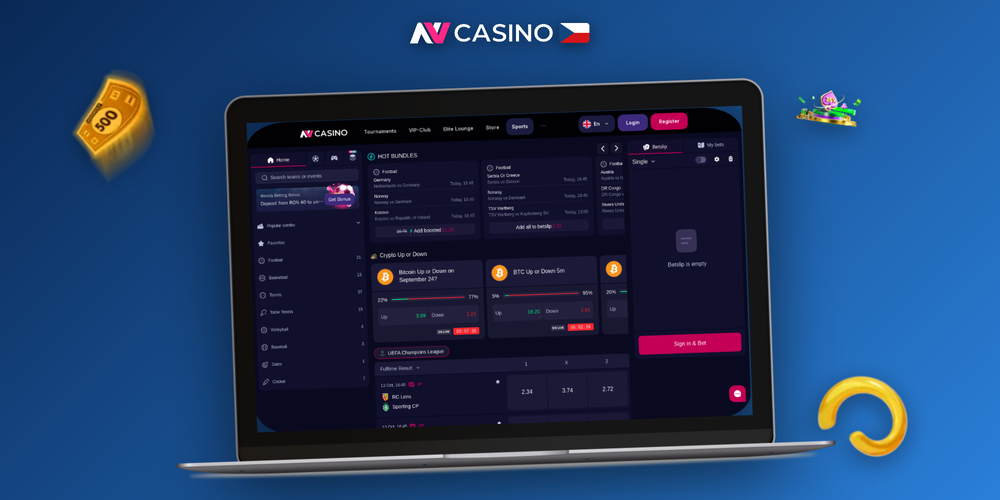 NV Casino desktop verze – přehledné rozhraní s menu, sloty a pokladnou