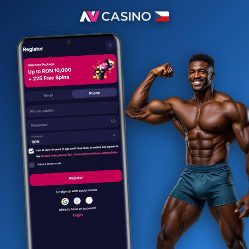 NV Casino registrace – jednoduchý přihlašovací formulář s ikonami e-mailu a sociálních sítí