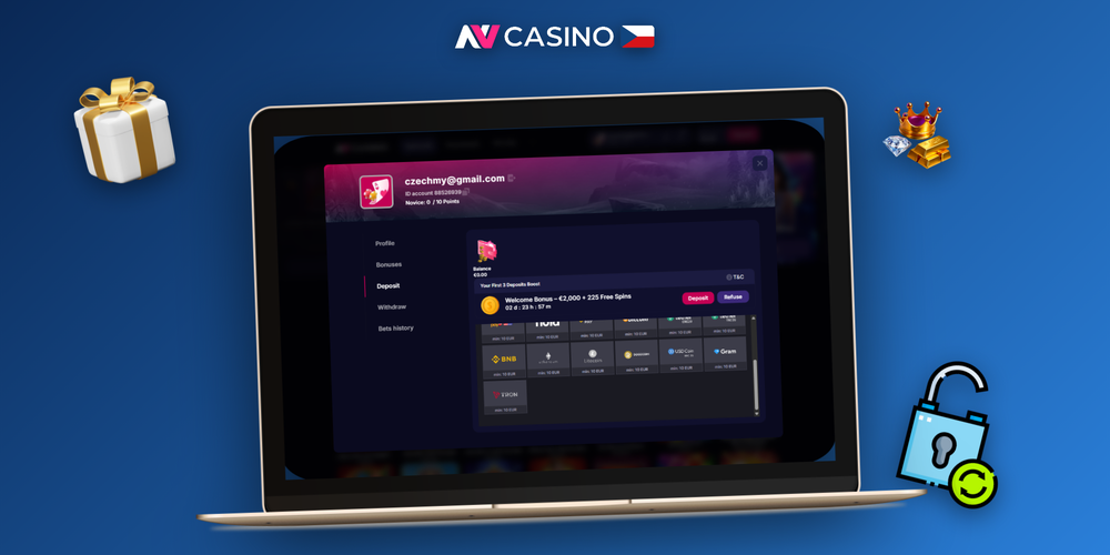 NV Casino uvítací balíček s free spiny a bonusem až 500 EUR